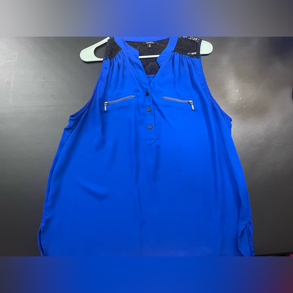 XOXO Royal Blue Lace-Accented Top